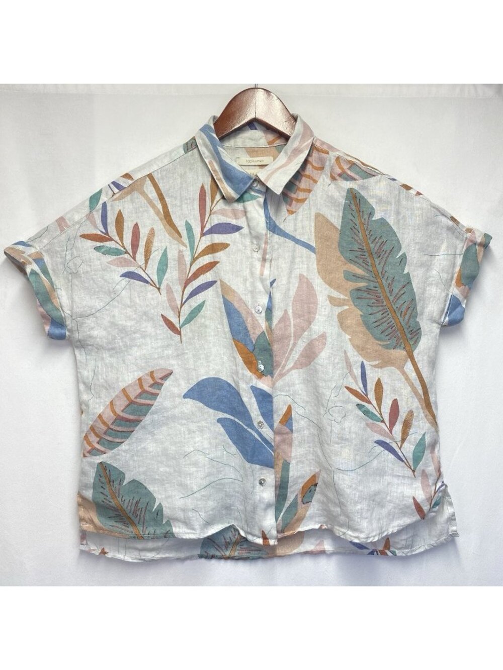 Cynthia Rowley 100% Linen Short Sleeve Button-Down Shirt Women Small Tropical